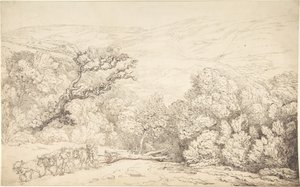 Krajina s voly a pokáceným stromem od Thomas Rowlandson
