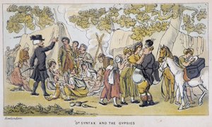 Le docteur et les Gypsies (ou Romanichels) - ve „“Třech cestách doktora Syntaxe: hledání malebné útěchy a manželky““ od Williama Combe, ill. Rowlandson od Thomas Rowlandson
