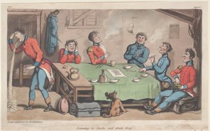 Naučit se kouřit a pít Grog, z Vojenských dobrodružství Johnnyho Newcome, 1815., 1815. od Thomas Rowlandson