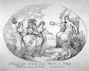 „Svoboda a sláva zavádějící ženské vlastenectví do Británie“, 1784 od Thomas Rowlandson