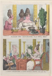 Madame Very Restauranteur, Palais Royal Paris a La Belle Liminaudiere v Caffee De Mille..., 1814. od Thomas Rowlandson