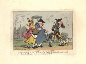 Muž a žena ztracení na venkově v noční bouři. od Thomas Rowlandson