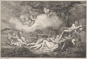 Mars a Spící Venuše s Puttim, 1799., 1799. od Thomas Rowlandson