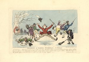 Muži padající na bruslích, další pád ledem atd. od Thomas Rowlandson