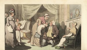Sestra ukazuje dítě starému muži a ženě od Thomas Rowlandson