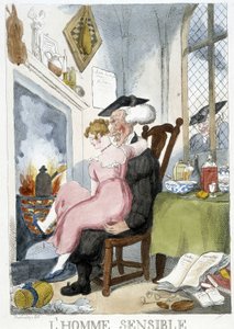 Starý muž (esiastický) tápe mladou ženu sedící na kolenou - karikatura Rowlandson od Thomas Rowlandson