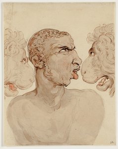 Fyziognomická studie hlavy člověka a dvou lvů od Thomas Rowlandson