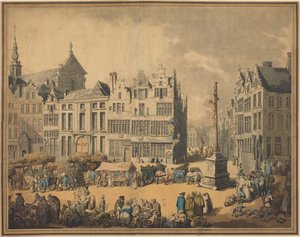 Náměstí Place de Meir v Antverpách od Thomas Rowlandson