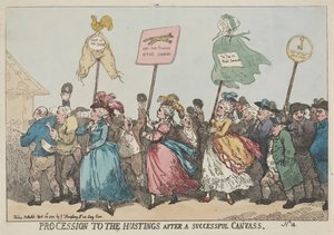 Průvod k volebnímu pódiu po úspěšné předvolební kampani od Thomas Rowlandson