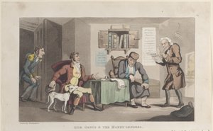 Quae Genus & The Money Lenders, z Historie Johnny Quae Genus, The L..., 1. září 1821. od Thomas Rowlandson