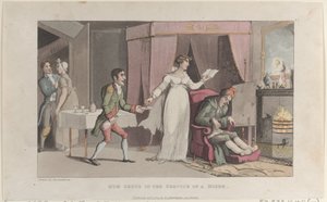 Quae Genus ve službách lakomce, z Historie Johnnyho Quae Genuse, T..., 1. října 1821. od Thomas Rowlandson