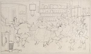 Quae Genus in the Sports of the Kitchen, z Historie Johnnyho Quoe Genus: the Littl..., 1822. od Thomas Rowlandson