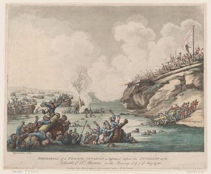 Zkouška francouzské invaze, jak byla provedena před invalidy na ostrovech ..., 18. května 1798. od Thomas Rowlandson