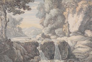 Říční krajina s vodopádem od Thomas Rowlandson