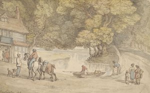 Venkovská scéna s řekou a mostem od Thomas Rowlandson
