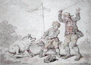 Rusty Bacon (Pigheadedness and Persuasion) (inkoust a akvarel na papíře) od Thomas Rowlandson
