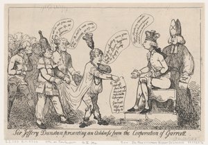 Sir Jeffery Dunstan přednáší projev jménem samosprávy města Garratt od Thomas Rowlandson