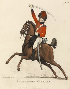 Southwark Cavalry, cca 1799 (barevná akvatinta) od Thomas Rowlandson
