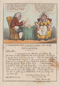 Den svatého Valentýna nebo John Bull zachycující dopis své ženě, únor ..., 23. února 1809. od Thomas Rowlandson