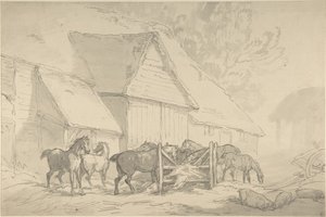 Stáj s koňmi od Thomas Rowlandson