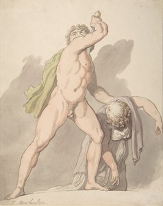 Stojící nahý muž podporující omdlévající ženu Ludovisi Gaul v Uffizi, 1780-1827. od Thomas Rowlandson