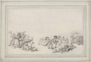 Studie bruslařů: Bruslení na Serpentine od Thomas Rowlandson