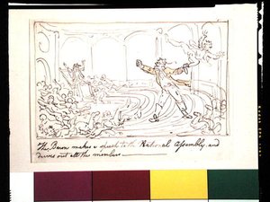 Baron přednese projev k Národnímu shromáždění a vyžene všechny členy (pero, inkoust a akvarel na papíře) od Thomas Rowlandson