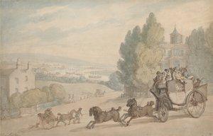 Dostavník z Canterbury do Doveru projíždí kolem hradu Vanbrugh od Thomas Rowlandson
