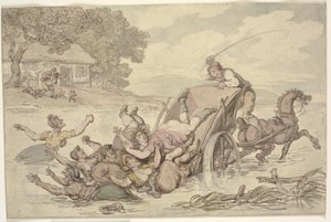 „Carter a Cikáni“: Vozík se převrátil v proudu a svrhl skupinu žen do vody od Thomas Rowlandson