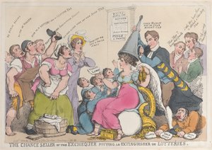 Šance prodavače státní pokladny uvedení hasícího přístroje do loterií, září..., 18. září 1823. od Thomas Rowlandson