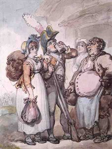 "The Charms of a Red Coat" (pero, akvarel a tužka na papíře) od Thomas Rowlandson