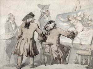 The Connoisseurs, cca 1790 (pero, inkoust a akvarel přes grafit na lepeném tkaném papíře) od Thomas Rowlandson