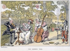 Doktor hrající na housle: “” Zahradní trio””” - ve “”Třech turné doktora Syntaxe: hledání malebné útěchy a manželky”” od Williama Combe, nemocného. Rowlandson od Thomas Rowlandson