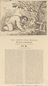 Slavný černý nosič uhlí, Black Charley, hledící do ústí podivuhodného uhelného dolu od Thomas Rowlandson