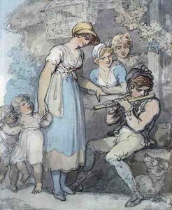 Hráč na flétnu (pero, akvarel a tužka na papíře) od Thomas Rowlandson