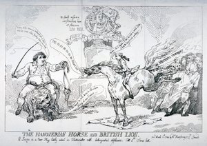 „Hannoverský kůň a britský lev“, 1784 od Thomas Rowlandson