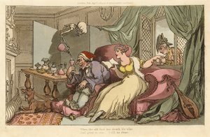 Honeymoon, z anglického Dance of Death, hospoda. 1816 (ručně kolorovaná rytina) od Thomas Rowlandson
