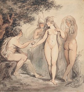 Pařížský soud, signováno "Rowlandson" (vlevo dole), pero a hnědá tuš a akvarel, 7 ¼ x 6 ¾ palce. (18,4 x 17,2 cm). od Thomas Rowlandson