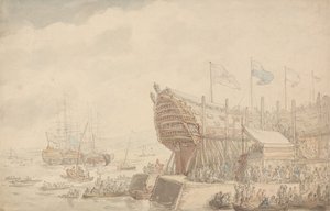 Spuštění lodi H.M.S. „Hibernia“ na vodu v roce 1804 od Thomas Rowlandson