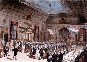 Vlastenecká večeře se konala v City of London Tavern, od Thomas Rowlandson