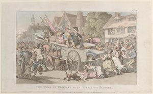 Vicar ve společnosti Strolling Players, od Vicar of Wakefield, 1. května, ..., 1. května 1817. od Thomas Rowlandson