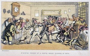 Doktor v bistru, kde vypukne rvačka – ve „“Třech turné doktora Syntaxe: při hledání malebné útěchy a manželky““ od Williama Combe, nemocného. Rowlandson od Thomas Rowlandson