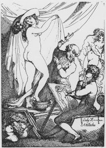 Budoucí lady Hamiltonová vystupující jako Hygeia, bohyně zdraví, v Aesculapově chrámu doktora Jamese Grahama od Thomas Rowlandson