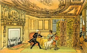 „Návštěva doktora Syntaxe u vdovy Hopeful“ od Thomas Rowlandson