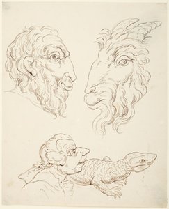 Dvě karikatury: muž a koza, muž a ještěrka od Thomas Rowlandson