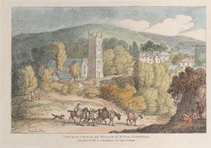 Pohled na kostel a vesnici St. Cue, Cornwall, z Views v Cornwallu, A..., 12. dubna 1812. od Thomas Rowlandson