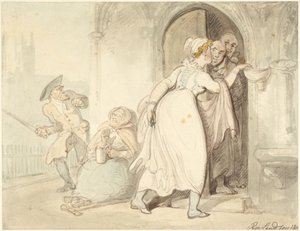 Mladá žena u vchodu do kostela nebo u zpovědnice od Thomas Rowlandson