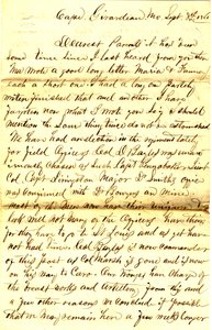 Dopis podepsaný T.S. Hawley, Cape Girardeau, Missouri, rodičům, 8. září 1861 od Thomas S. Hawley