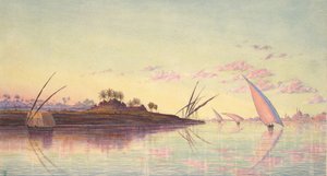 Pohled na Nil poblíž Káhiry, ca. 1855.