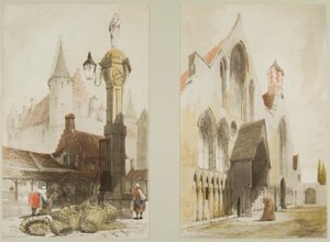 Rybí trh, Antverpy a Hospice des Vieillards, Cand, z malebné architektury v Paříži, Gentu, Antverpách, Touenu atd. od Thomas Shotter Boys